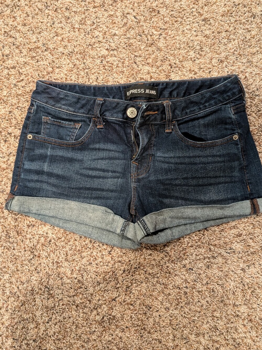 Express Dark Indigo Rolled Hem Jean Shorts
